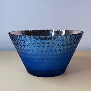 Blue Textured Tempered Glass Bowl Mid Century Plated Interior
